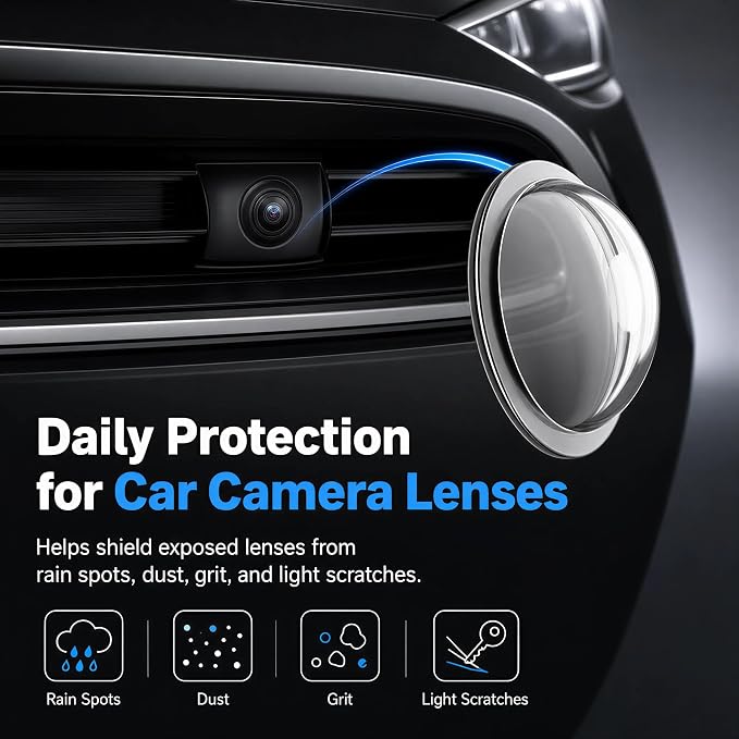 2Pcs Car Camera Lens Protector, Clear Backup Camera Cover and Lens Guard | For compatible front, rear, side and 360-degree cameras; helps shield exposed lenses from rain spots, dust, grit and scrapes - Image 2
