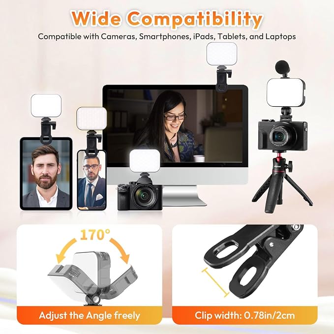 Ulanzi VL100X Selfie Light, Mini Clip LED Light Panel for Phone Bi-Color | 2500-6500K, Dimmable, with 4 Cold Shoe, 2000mAh Battery Typ-c Charge, for iPhone Laptop/Tablet/Camera, Video Conference Vlog - Image 3