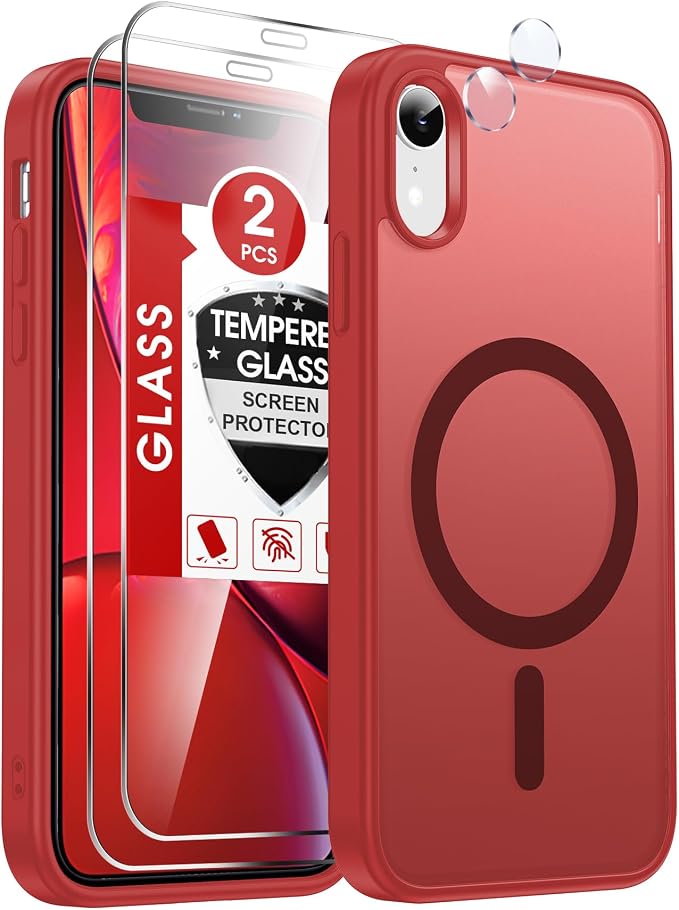 LeYi for iPhone-XR Phone Case Red with Screen Protector X2 + Camera Cover X2:[ MagSafe Compatible] Magnetic Cases for i Phone 10 iphoneXR Military Grade Protective Slim Matte Funda para 10XR, Red by LeYi