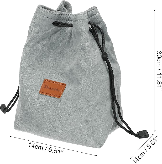 Patikil XL Drawstring Lens Case Flannel Camera Handbag with Adjustable Shoulder Strap, Grey - Image 2