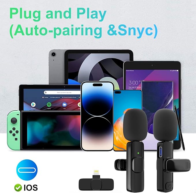 JUDKIOM 2 Pack Wireless Lavalier Microphone, Professional Lapel Mics, Wireless Mic Plug-Play, Lapel Microphone for Video Recording Interview Vlog YouTube TikTok(for iPhone 14 and Below) - Image 6