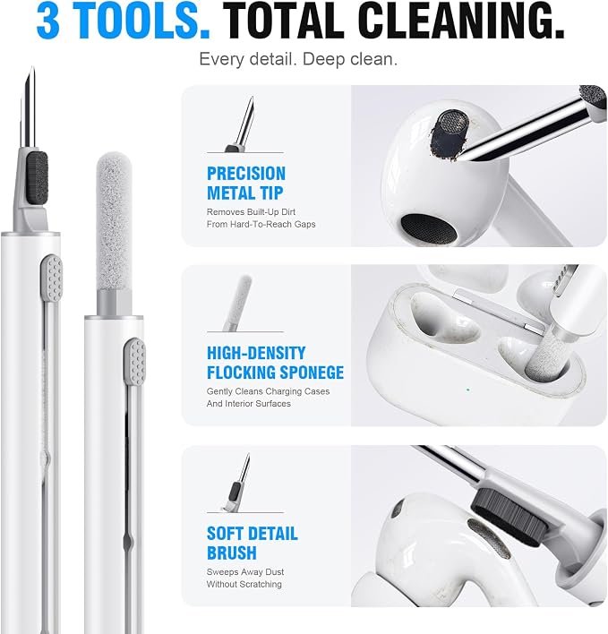 Hyashee Cleaner Kit for AirPods Pro 3/2/1, 3-in-1 Earbud Cleaning Pen with Metal Tip, Soft Brush & Flocking Sponge, Cleaning Tool for Wireless Earbuds, Charging Case, Phone, Keyboard & Electronics - Image 3