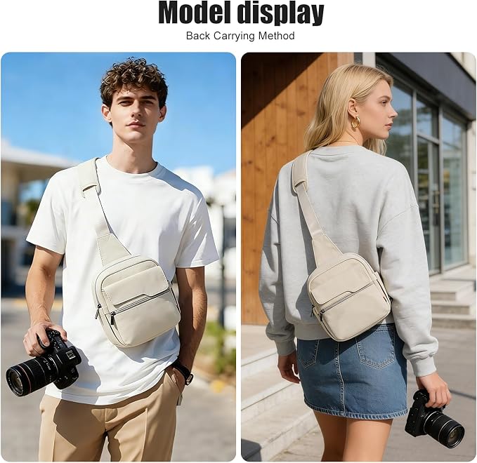 Cwatcun Camera Bag Sling Canvas, Crossbody Case with Rain Cover | Fits 1DSLR+1lens +7.9"iPad +6.1"phone. Travel Photography Bag for Canon, Nikon, Sony, Fuji DSLR/SLR/Mirrorless Cameras, Lens - Image 8