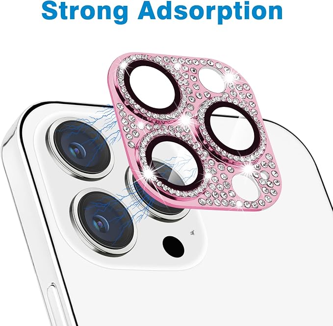 Designed for iPhone 12 Pro Max Camera Lens Protector, Bling 3D Rhinestone Diamond 9H Tempered Glass Camera Cover Anti Scratch Shockproof Lens Screen Full Protective Cover -Pink - Image 3