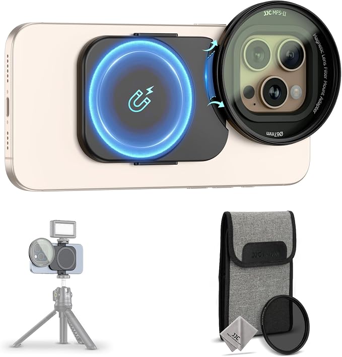 67mm CPL Filter, Lens Filter Adapter Pouch Set for iPhone 16 15 14 Pro Max | iPhone 16 15 14 Pro Pro Max Plus Magnetic Phone Lens Filter Ring with 1/4-2" & Cold Shoe Mount Pull-Out to Fit 17 Pro Max by JJC