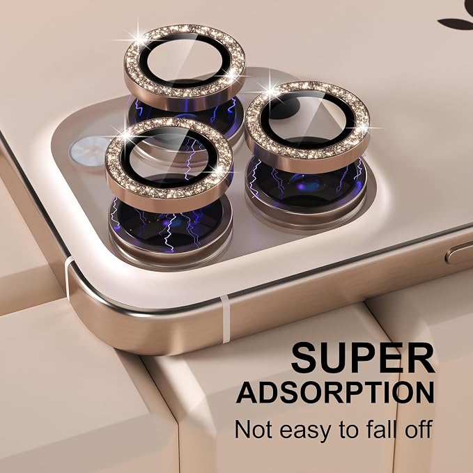 Misea Compatible for iPhone 16 Pro/iPhone 16 Pro Max Camera Lens Protector | 9H Tempered Glass Ultra HD Bling Camera Screen Protector Cover Metal Individual Ring Accessories, Desert Titanium Glitter - Image 6