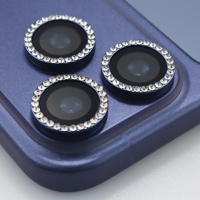 BONVAN for iPhone 17 Pro / 17 Pro Max Camera Lens Protector Bling Glitter Diamond Metal Crystal Tempered Glass Screen Accessories Rhinestones Lens Cover for iPhone 17 Pro/Pro Max (Dark Blue) - Image 2