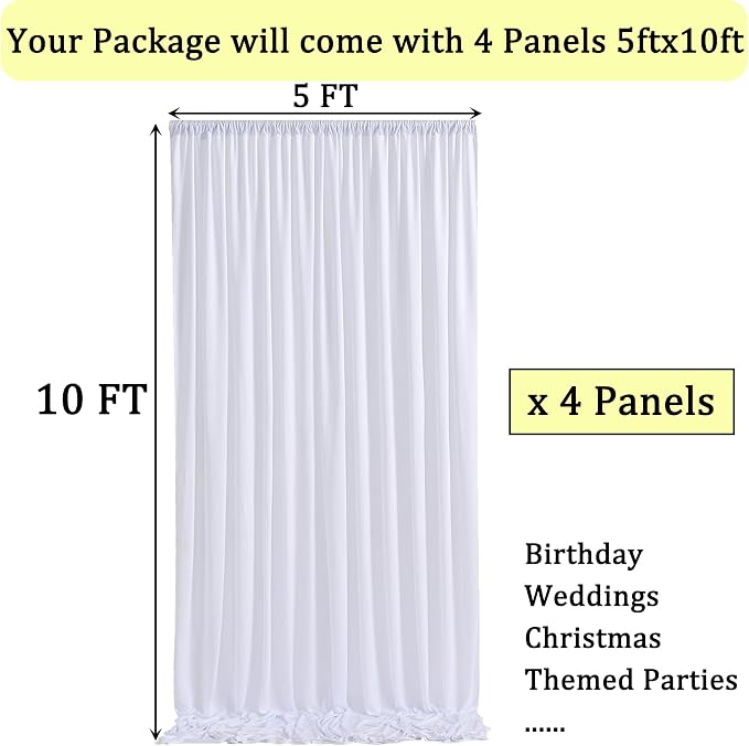 20ftx10ft White Backdrop Curtains for Weddings Parties, Wrinkle Free 4 Panels Silky Polyester Photo Backdrop Drapes Back Drop Cloth Drapery for Birthday Mother'sDay Photography Background - Image 6