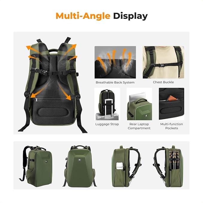 K&F CONCEPT Camera Backpack,Hardshell Photography DSLR Camera Bag | 15-15.6 Inch Laptop Compartment, Waterproof, Hard Shell Camera Case, Compatible with Canon/Nikon/Sony/DJI Mavic Drone, B07 - Image 4