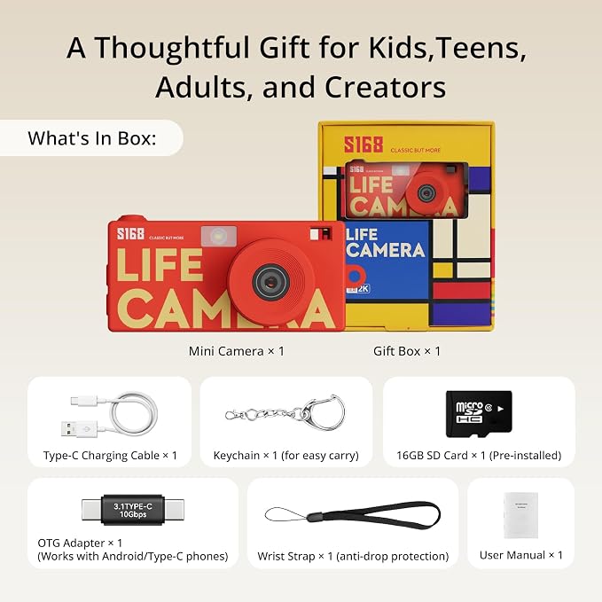 Mini Keychain Digital Camera, Y2K Retro Pocket Camera with 1.47 Inch Screen, 1440P Video, 2MP Photos, 16GB Card, Flash, Type C, Tiny Vintage Camcorder for Kids Teens Travel Vlog (Red) - Image 9