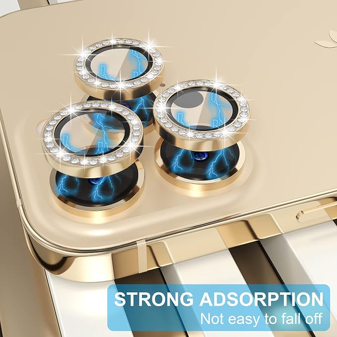 Choiche for iPhone 13 Pro/iPhone 13 Pro Max Camera Lens Protector | Ultra HD, Bling 9H Tempered Glass Camera Cover Screen Protector Metal Ring Decoration Accessories (Diamond-Gold) - Image 6