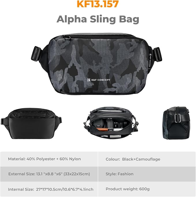 K&F CONCEPT 2 in 1 Camera Sling Bag, Everyday Shoulder Bag | Multifunction Photography Compact Crossbody DSLR Portable Bag, Compatible for Canon/Nikon/Sony, BS01 - Image 7
