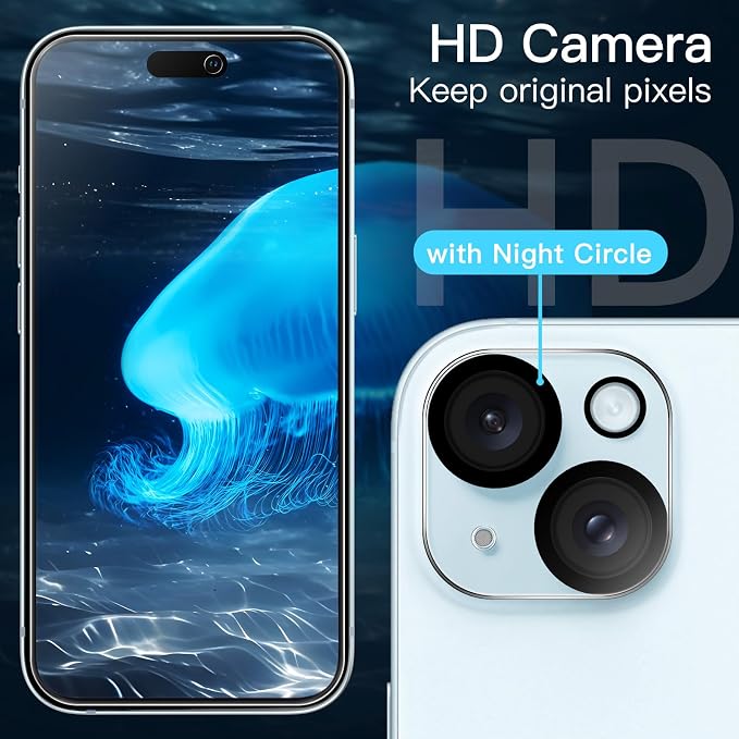 JETech Screen Protector for iPhone 15 Plus, 2+2 Pack | with Camera Lens Protector, HD Clear Tempered Glass, Anti-Scratch Protection, Easy Installation Tool - Image 6