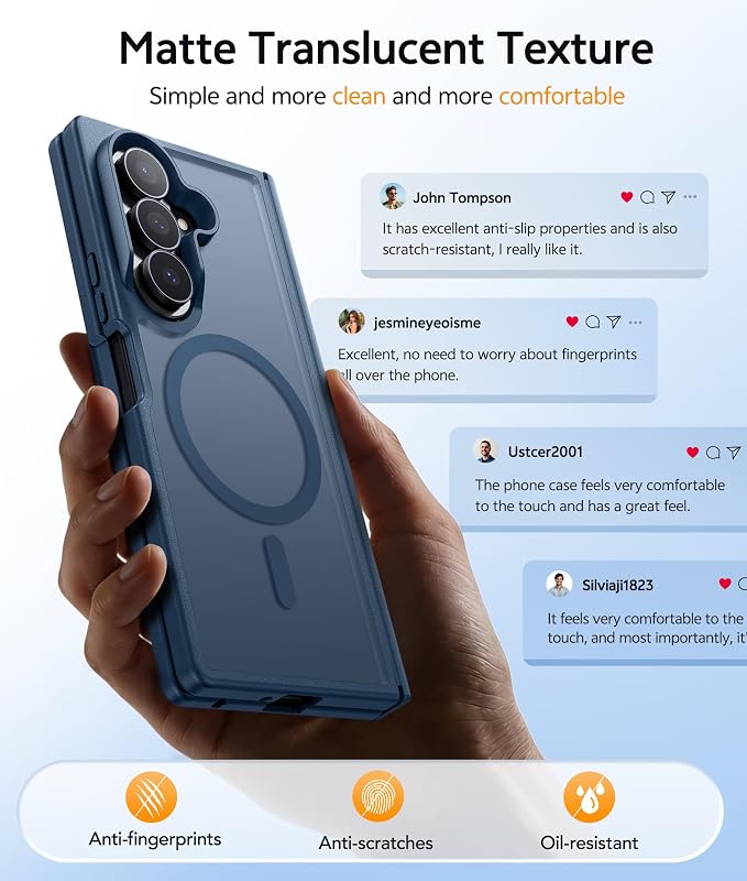 FNTCASE for Samsung Galaxy Z Fold 7 Case, Hinge Protection, Fit for Magsafe | with Screen Protector, Translucent Matte Magnetic Back, 18FT Military Grade Drop Proof, Protective Phone Cover, Blue - Image 6