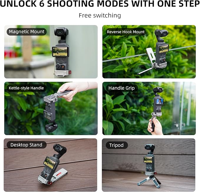 Pocket 4/3 Magnetic Mini Tripod Mount, Metal Cage Clamp Frame with Mantis Hook Stand, Cold Shoe＆ 1/4" Screw for DJI Osmo, 180° Adjustable Expansion Adapter Holder for Xtra Muse Accessories - Image 4