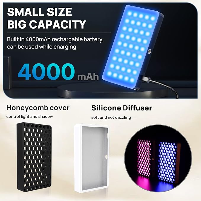 ULANZI PL-01 RGB Video Light, Portable RGB Camera Light with 4000mAh Battery, 360° Color 20 Light Effects, CRI≥95 2500-9000K LED Panel DSLR Photography Lighting for YouTube, Video Conference, Vlogging | 0-360° Full RGB HSI Adjustment 4000mAh Built-in R... - Image 7