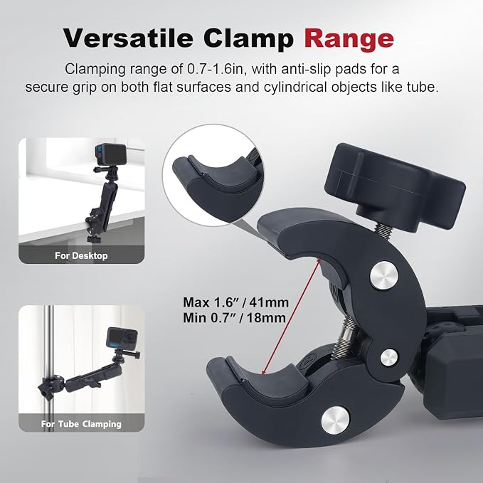 Super Clamp with Dual Ballhead Magic Arm, Aluminum Camera Clamp Mount Kit for GoPrO/Pocket 3 /lnsta360 X5 X4 /DSLR/Monitor/Video Light/Desk/Microphone/Handlebar-360°Rotating & 1/4”Screw, JC029 - Image 3