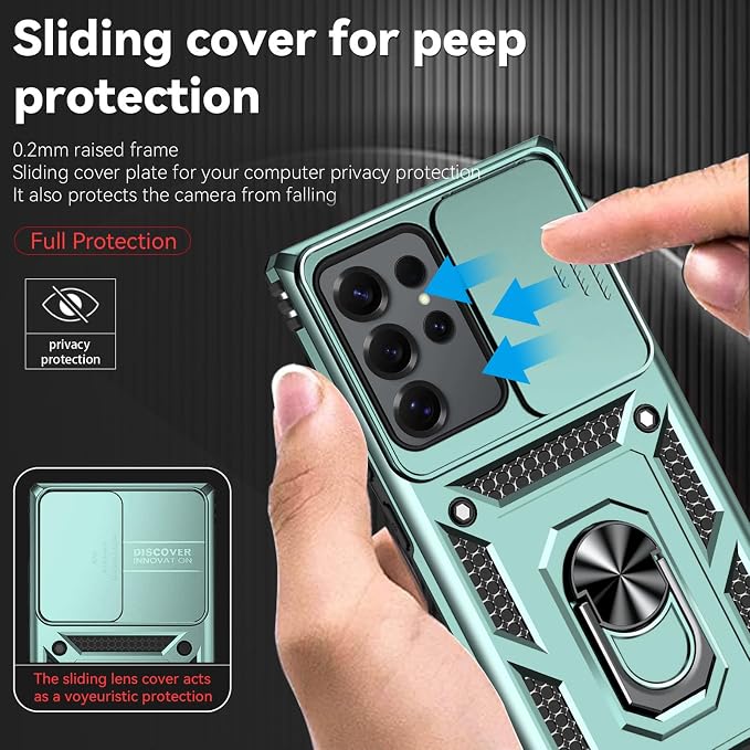 HNHYGETE for Samsung Galaxy S25 Ultra Case with Screen Protector: [Military Grade 20ft. Drop Tested] Slide Camera Cover Ring Shockproof Protective Phone Case for - Galaxy S25 Ultra (Dark Green) - Image 4