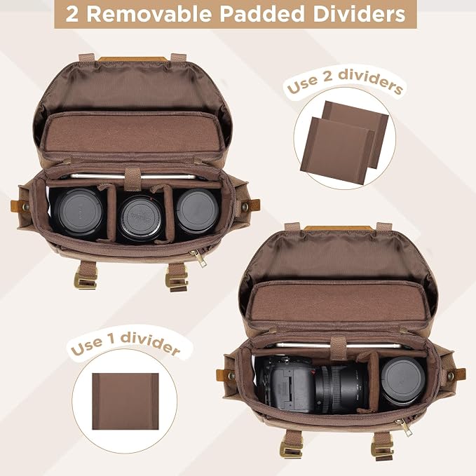 SMRITI Canvas DSLR Camera Bag, Camera Messenger Bag for Photographers,Travel Waterproof Shoulder Camera Case for Men Women (Brown) - Image 2
