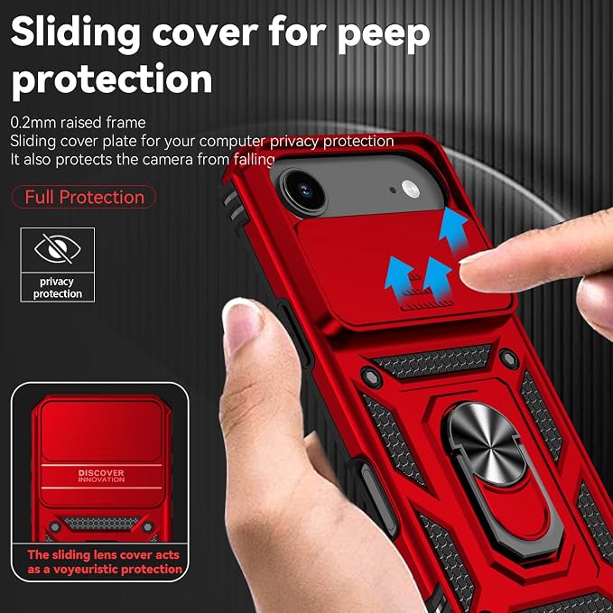 SunStory Phone Case for iPhone Air Case with HD Screen Protector & Slide Camera Cover & Rotated Ring Kickstand, [Military-Grade] Phone Case for iPhone 17 Air, Red - Image 3