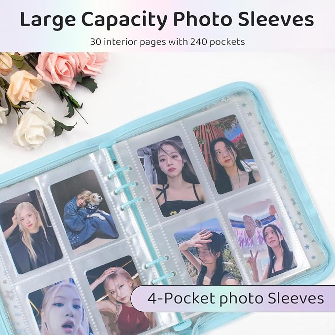 A5 Photocard Binder with 25 Pake 4-Pocket Pages, 6 Ring Photocard Holder Collector Storage Album Collecting Book with 200 Pockets for Organizing Photo,Trading,Game Card Collection (Blue) - Image 4
