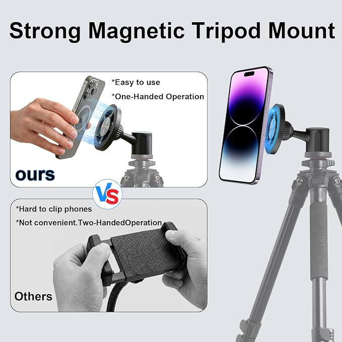 Magnetic Phone Tripod Mount for MagSafe, iPhone Tripod Mount Adapter with 1/4" Screw Hole, Phone Tripod Attachment Compatible with iPhone 17/16/15/14/13/12 . - Image 2