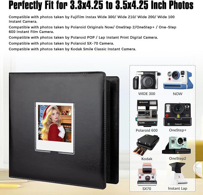 256 Pockets Photo Album for Instax Wide & Polaroid 600/i-Type Photos, Brown | Fits 3.5 x 4.25 inch Photos & Fujifilm Instax Wide & SX-70, Acid-Free Pages, PU Leather Cover, Front Window, Side-Loading - Image 2