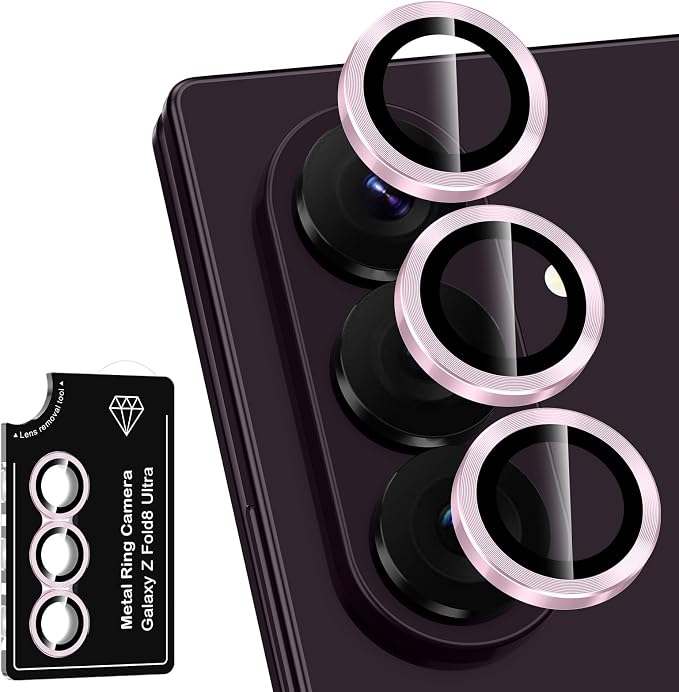 for Samsung Galaxy Z Fold 8 Ultra Camera Lens Protector, Individual Metal Ring Tempered Glass Lens Cover, [Strong Adsorption] Scratch Resistant Ultra-Thin HD Clear Lens Cover, 1 Set-Pink by Btscase