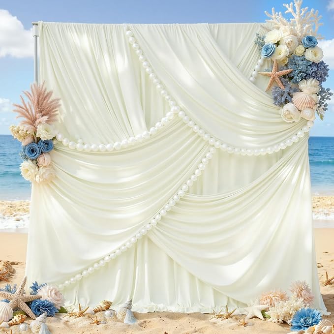 60x12 ft Ivory Backdrop Curtains for Weddings Parties, Birthdays and Photos | 12 Panels 5x12 ft, Wrinkle-Free Polyester Drapes, Washable, Ironable, 4 in Rod Pocket for Baby Showers Photography Background - Image 8
