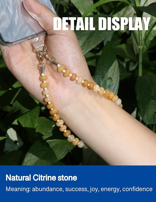 CH.yishi Crystal Beaded Phone Charm Wrist Strap Camera Lanyard | Handmade Cell Phone Chain,with Tether Tab,Keychain Bag Wallet Natural Stone Charm,Headphone Gemstone Decor,Camera Wrist Strap - Image 2