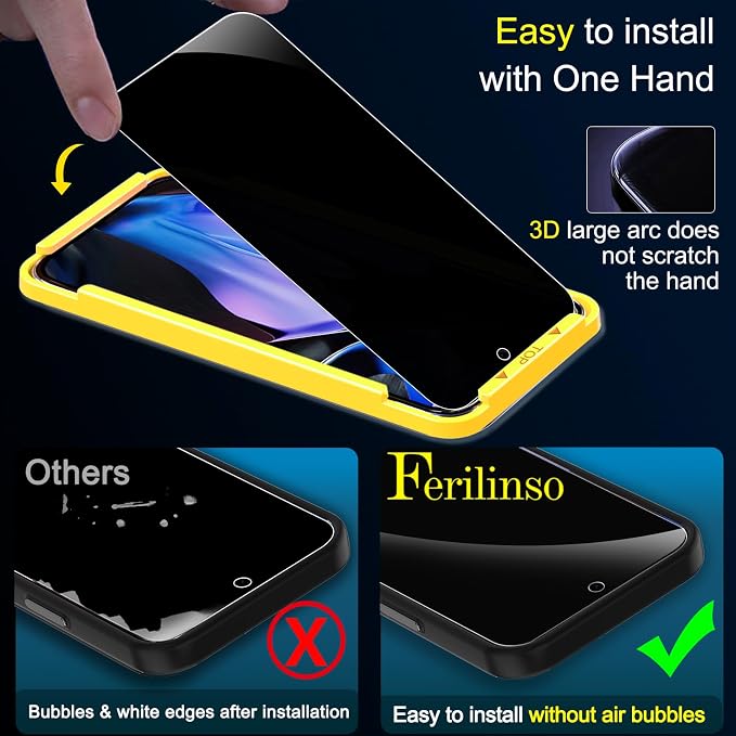 Ferilinso Privacy Screen Protector for Google Pixel 9 Pro XL,Tempered Glass | 3 Pack, 9H Hardness, Military-Grade Shatterproof, Case Friendly, Easy Installation Bubble Free, with Camera Lens Protector - Image 6