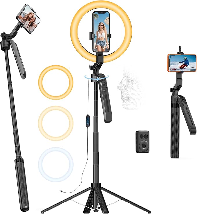 Auto Face Tracking Tripod for iPhone with Light and Remote Phone Stand | 360 Rotation Tripod that Follows Your Movement, No App, 72" Selfie Stick for Content Creator Vlog TikTok Live Stream by PerfectforYourLife