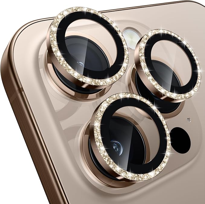 WSKEN for iPhone 16 Pro/iPhone 16 Pro Max Camera Lens Protector | Original Shooting Mode, Individual Metal Cover Film, Shatterproof HD Tempered Glass Camera Screen Protector, Glitter Gold by SmartProtectionGreenerFuture