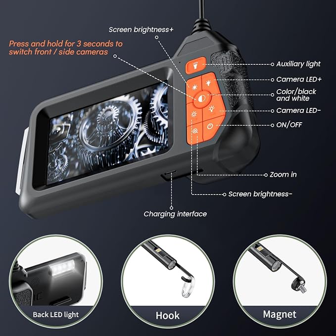 Endoscope Camera with Light: 4.3" 1080P HD Dual-Lens Inspection Borescope Camera for Sewer - 16.4ft Waterproof Industrial Endoscope - Flexible Snake Bore Scope for Plumbing Automotive - Image 5