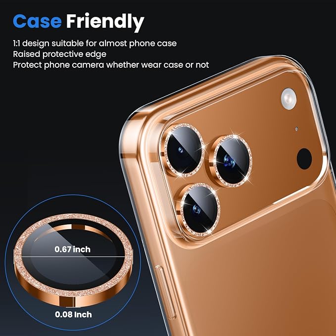 WSKEN for iPhone 17 Pro/iPhone 17 Pro Max Camera Lens Protector | Original Shooting Mode, Individual Metal Cover Film, Shatterproof HD Tempered Glass Camera Screen Protector, Glitter Orange - Image 5
