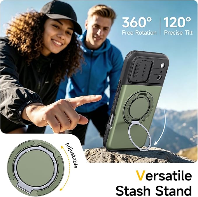 for iPhone 17 Pro Wallet Case with Card Holder Slide Camera Cover Ring Stand Kickstand Heavy Duty Protective Case with Screen Protector for iPhone 17 Pro (Deep Green) - Image 4