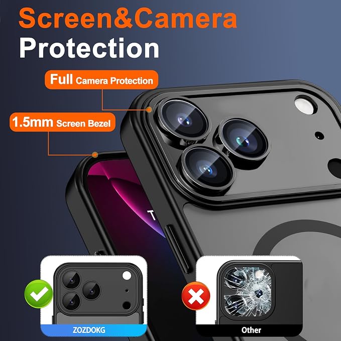 for iPhone 17 Pro Case with Privacy Screen Protector, Black | Full Camera Protection, Compatible with MagSafe, Magnetic Translucent Matte Shockproof Phone Cover for iPhone 17 Pro - Image 6