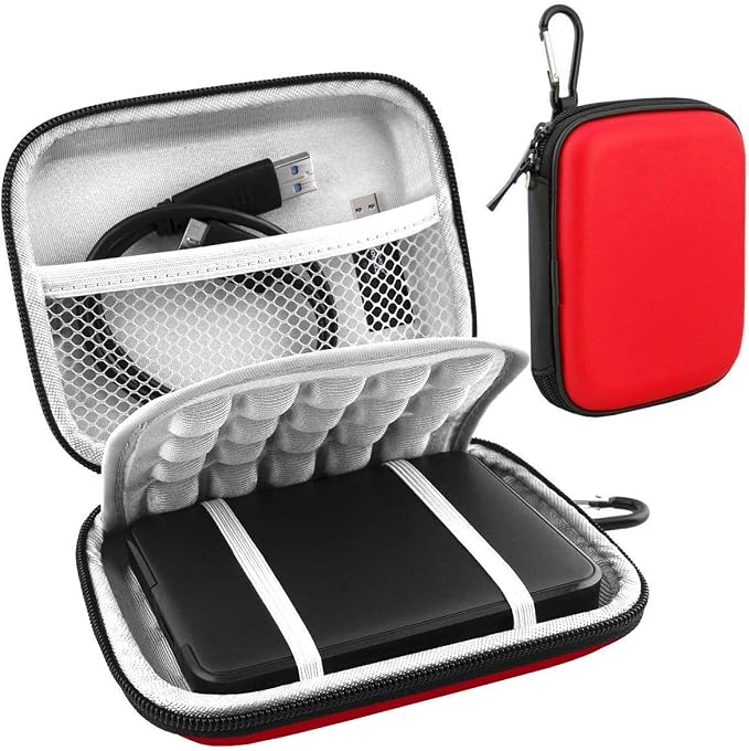 Lacdo Hard Drive Carrying Case for Western Digital WD Elements/WD My Passport/My Passport Ultra Portable External Hard Drive HDD 1TB 2TB 4TB 5TB 6TB USB 3.0 Protective Storage Travel Bag, Red by Lacdo