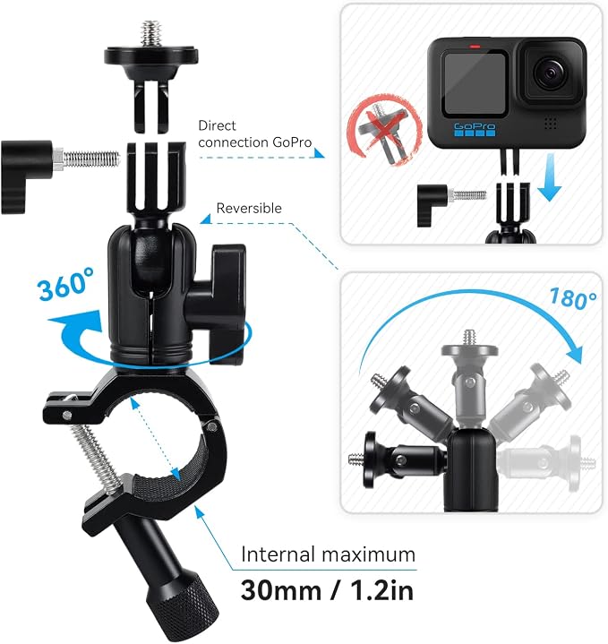 Super Clamp Camera Mount with 1/4" Screw Gopro Bike Mount Clamp | 1/4" Screw,Bike/Bicycle/Motorcycle Handlebars Mount,Compatible with DSLR Camera/Gopro/LED Lights/Ronin-M - Image 4