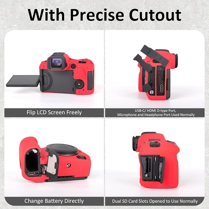 MUZIRI KINOKOO Silicone Case Compatible for Canon EOS R5 Mark II Digital Camera, Soft Rubber EOS R5 Mark II/EOS R5 II Protective case Cover with Anti-Slip Design - Red - Image 3