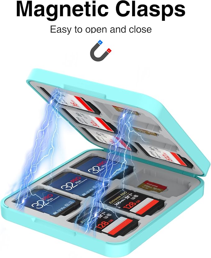 HEIYING Memory SD Card Holder with 24 Card Slots for Micro SD Cards | 12 SD + 12 Micro SD Slots, Magnetic Closure, Compact Portable Storage case with Soft Silicone Interior for Card Protection - Image 5