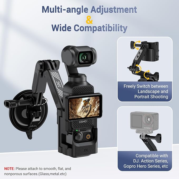 JJC Suction Cup Mount for DJI Osmo Pocket 4 3 Xtra Muse,with Extension Arm | Modular Foldable Car Mount Windshield Dashboard Hood Holder with Cold Shoe Mount,Expansion Adapter,Detachable - Image 4