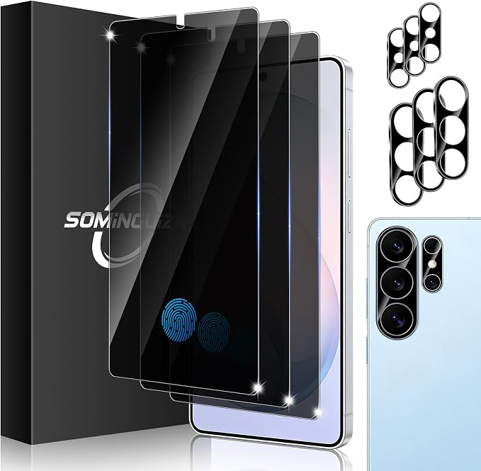 3+3 for Samsung Galaxy S26 Ultra Privacy Screen Protector Camera Protector | 9H Tempered Glass Cell Phone Camera Lens Protector by SOMINGUIZN