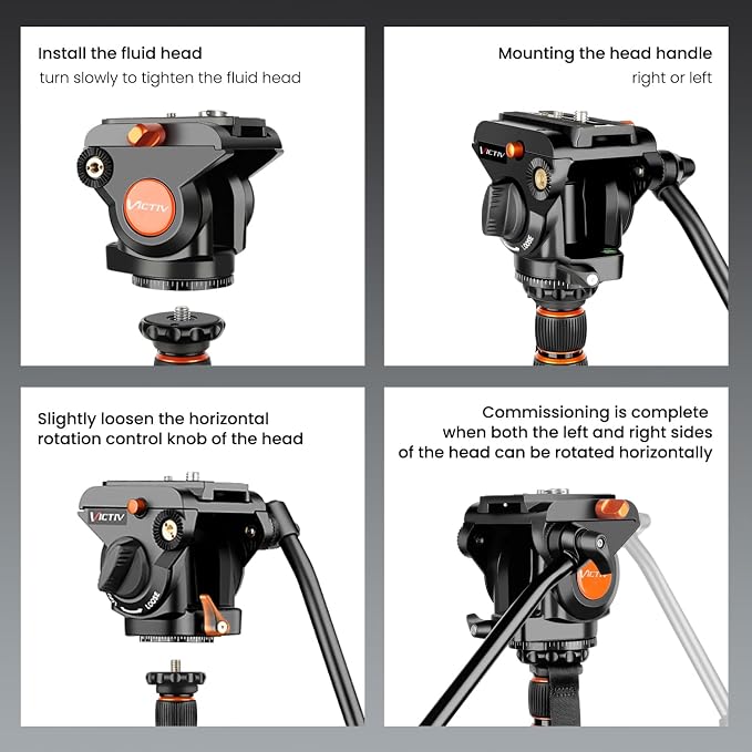 Victiv 72" Video Camera Tripod, Heavy Duty Fluid Head Tripod with Carry Bag | Professional Aluminum Camera Tripod Stand, 2-in-1 Camera Tripods & Monopods, Compatible with Camcorder, DSLR, Porjector - Image 8
