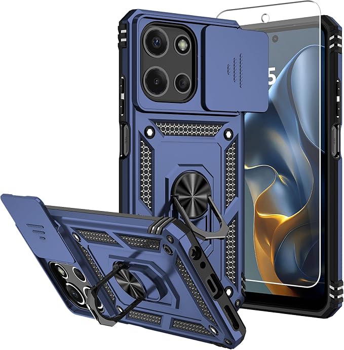 for Moto G 2026 /Moto G Play 2026 Case,with Screen Protector and Camera Cover,[Military Grade] 16ft.Drop Tested Cover with Magnetic Kickstand Protective Case for Motorola G 2026, Blue by SKMY