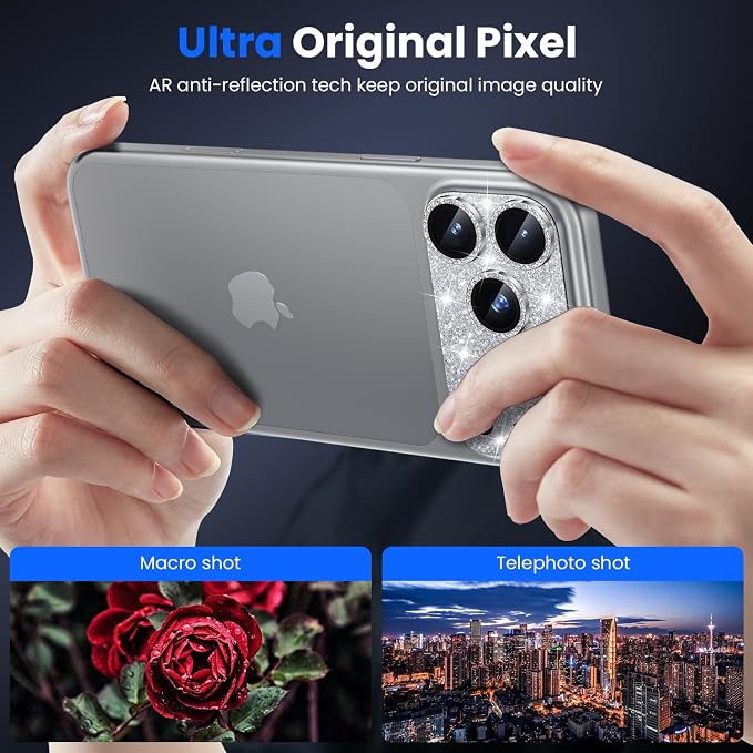 WSKEN for iPhone 17 Pro Camera Lens Protector - Military Grade Design | Strong Adhesion, Daily Shatterproof, Metal Aluminum Alloy Tempered Glass Camera Screen Protector, Glitter - Image 2
