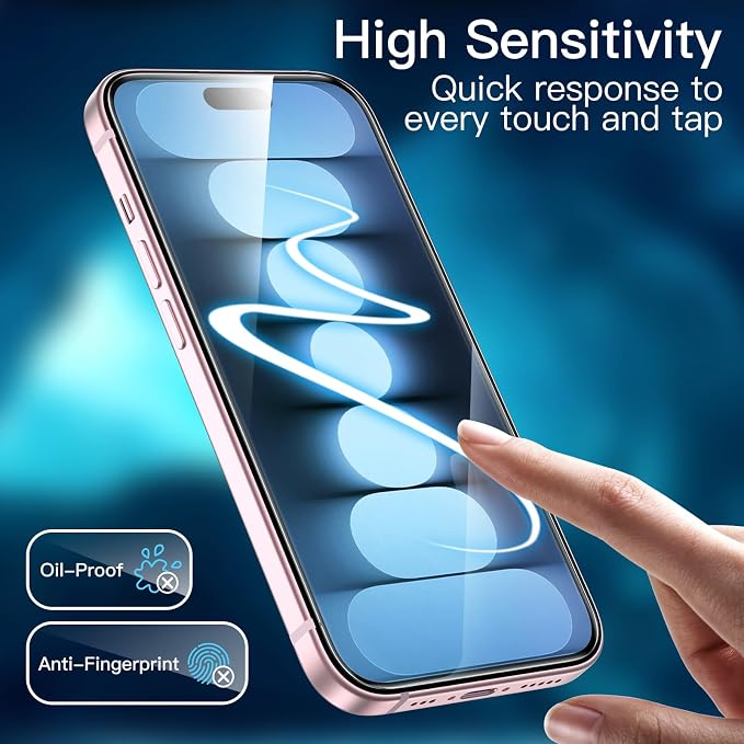 JETech Screen Protector for iPhone 15, 2+2 Pack | with Camera Lens Protector, HD Clear Tempered Glass, Anti-Scratch Protection, Easy Installation Tool - Image 7
