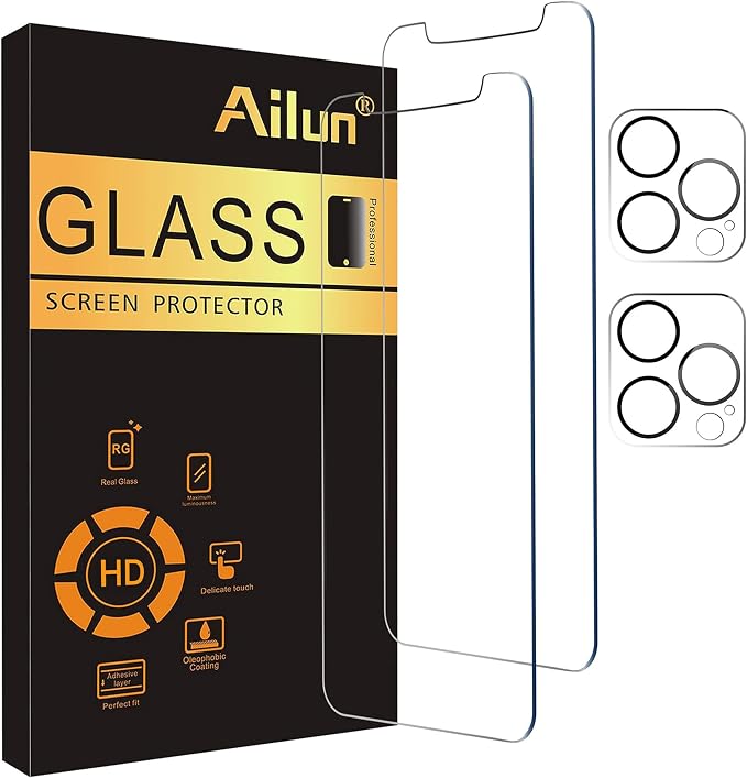 Ailun Screen Protector+Camera Lens Protector for iPhone 12 Pro, 2+2 Pack | 6.1 inch, Tempered Glass Film, HD by Ailun