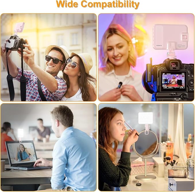 Hagibis LED Camera Light Video Lights Portable Photography Lighting 60 LED 2200mAh Rechargeable Selfie Light 7 Modes, 10-Level Brightness, Portable Clip on Light for Phone/Tablet/Laptop, Pink - Image 5