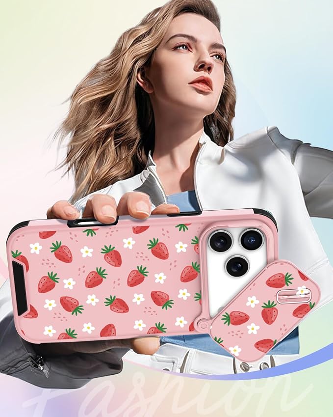 Buleens for iPhone 17 Pro Max Case 6.9 Inch - with Ring Stand & Camera Cover Aesthetic Cute Designed Women Girls Pretty Girly Kawaii Strawberry Phone Case for iPhone 17 Pro Max Compatible with Magsafe - Image 6